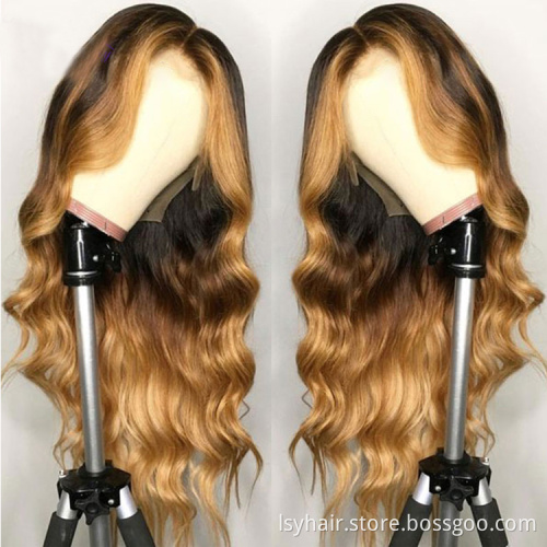 Wavy Ombre Blonde Highlights Color 13x4  Deep part Lace Front Human Hair Wigs 180% Density 360 Wig High Density Hair Wigs